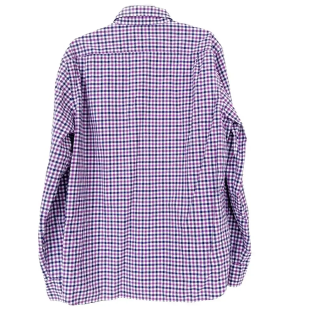 J. Crew Black Purple White Plaid Long Sleeve Button Down Sz L